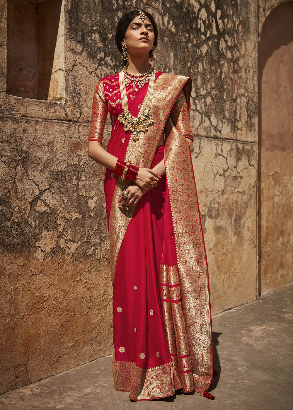 Ravishing Red Woven Silk Saree with Embroidered Blouse