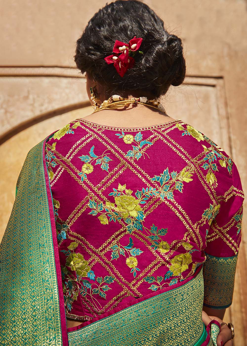 Exquisite Peacock Green Woven Silk Saree with Embroidered Blouse