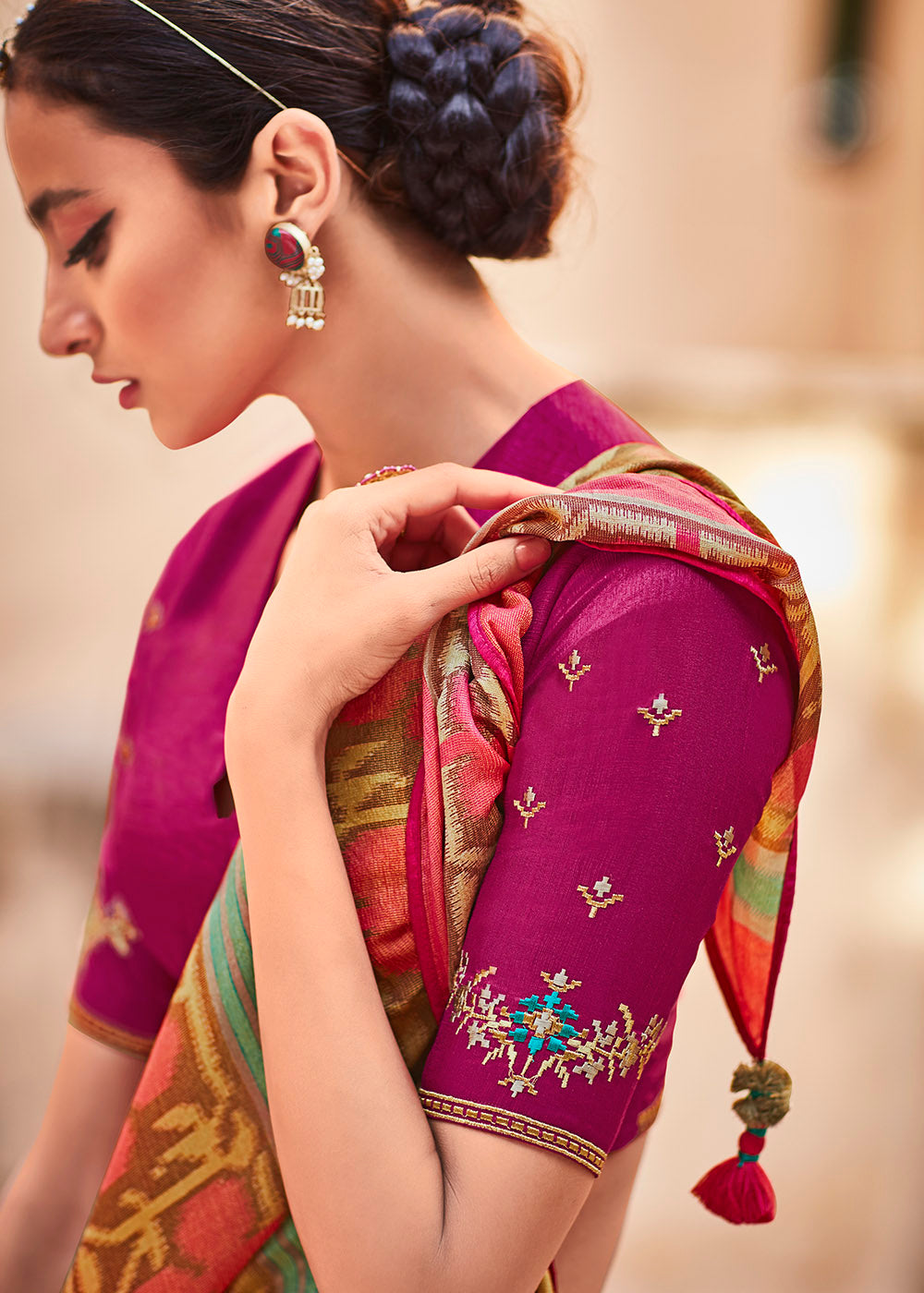 Elegant Green and Pink Soft Silk Saree with Embroidered Blouse