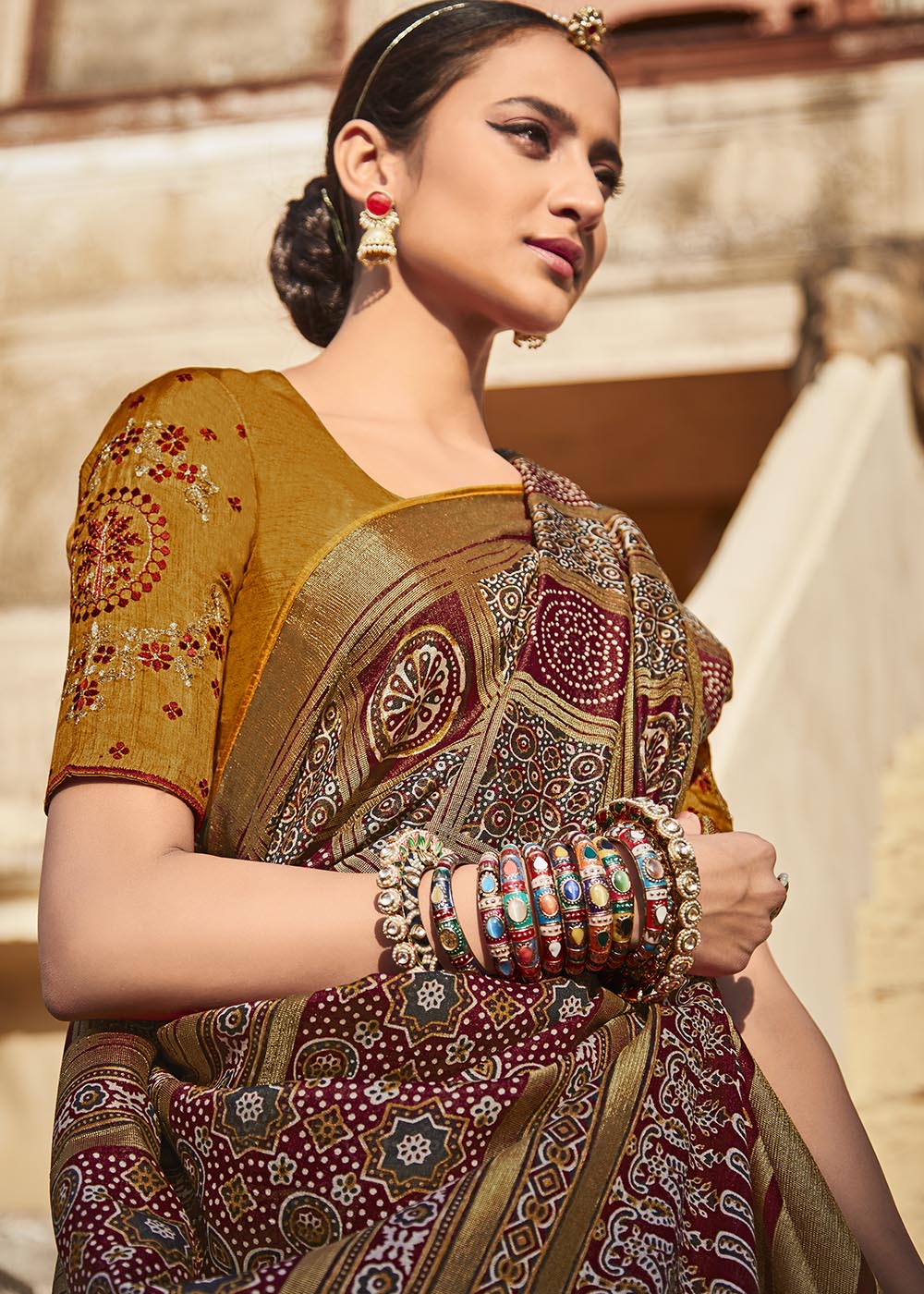 Charming Coffee and Mustard Soft Silk Saree with Embroidered Blouse