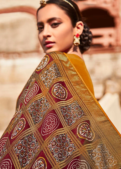 Charming Coffee and Mustard Soft Silk Saree with Embroidered Blouse