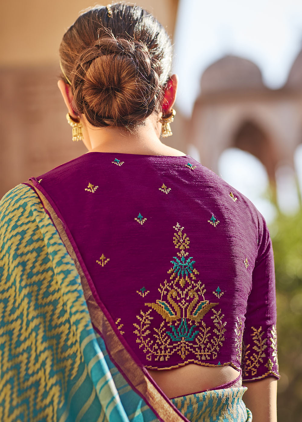 Elegant Purple and Blue Soft Silk Saree with Embroidered Blouse