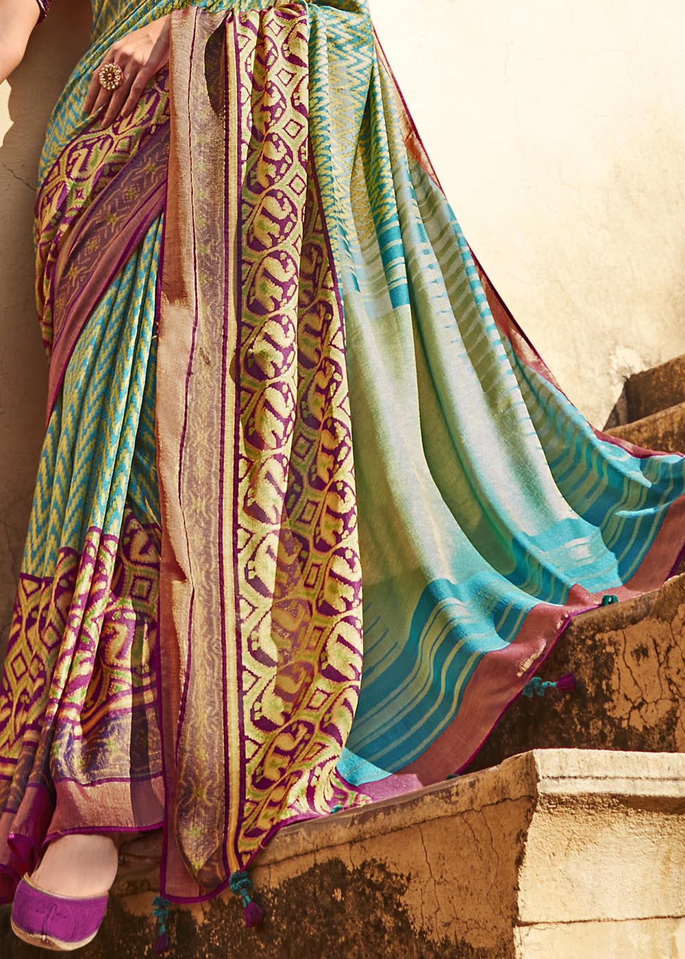 Elegant Purple and Blue Soft Silk Saree with Embroidered Blouse