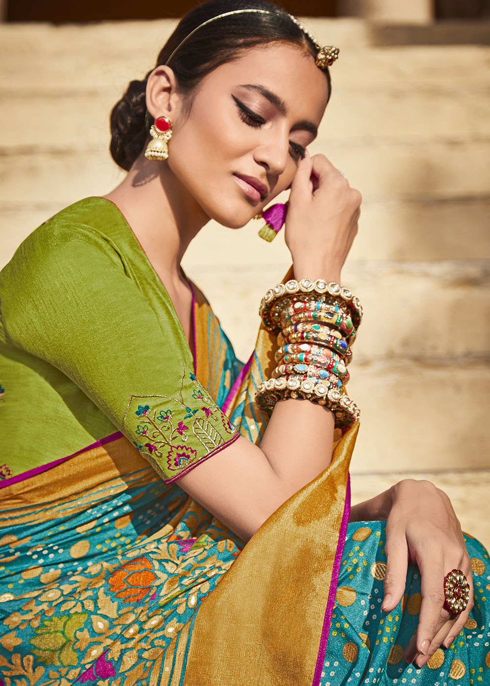 Serene Blue Soft Silk Saree with Intricate Embroidered Blouse