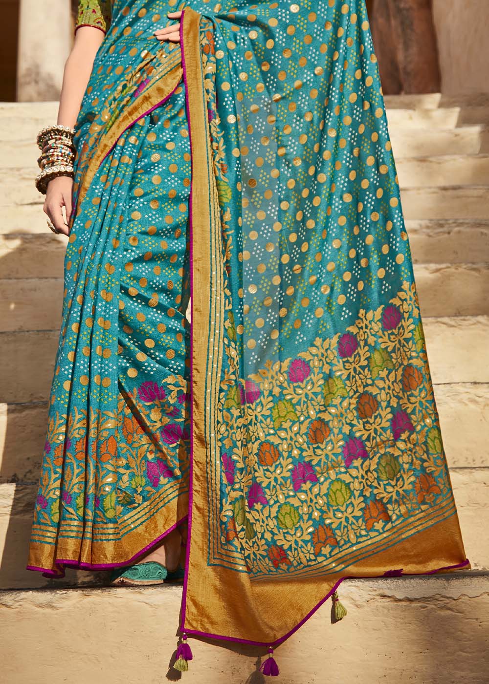 Serene Blue Soft Silk Saree with Intricate Embroidered Blouse