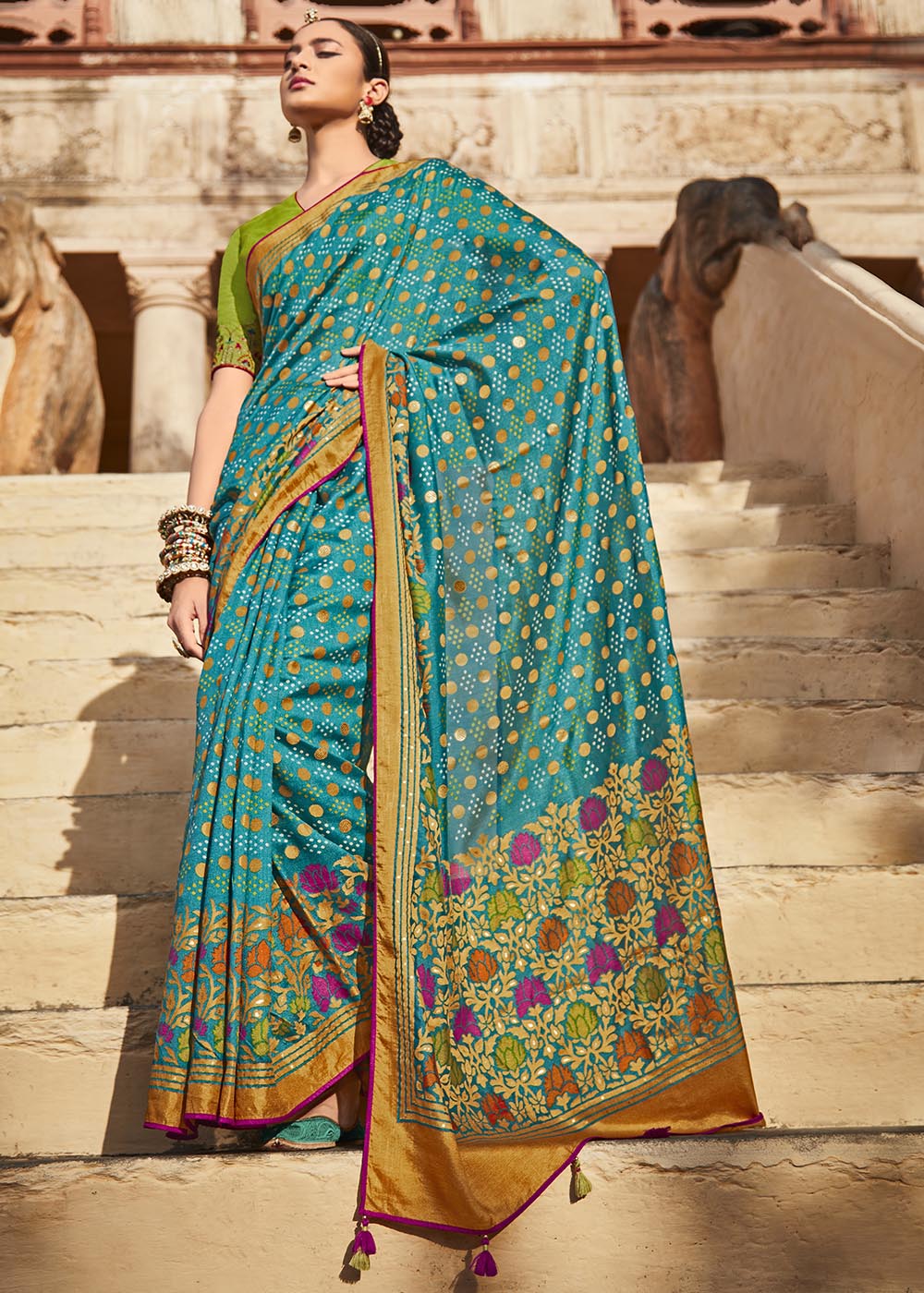 Serene Blue Soft Silk Saree with Intricate Embroidered Blouse