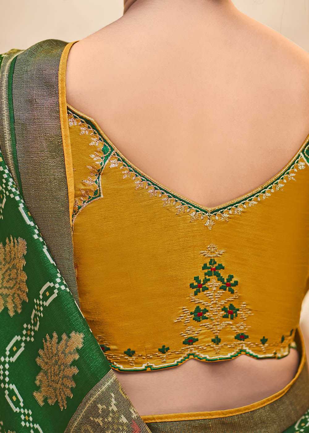 Elegant Green and golden  Soft Silk Saree with Beautifully Embroidered Blouse