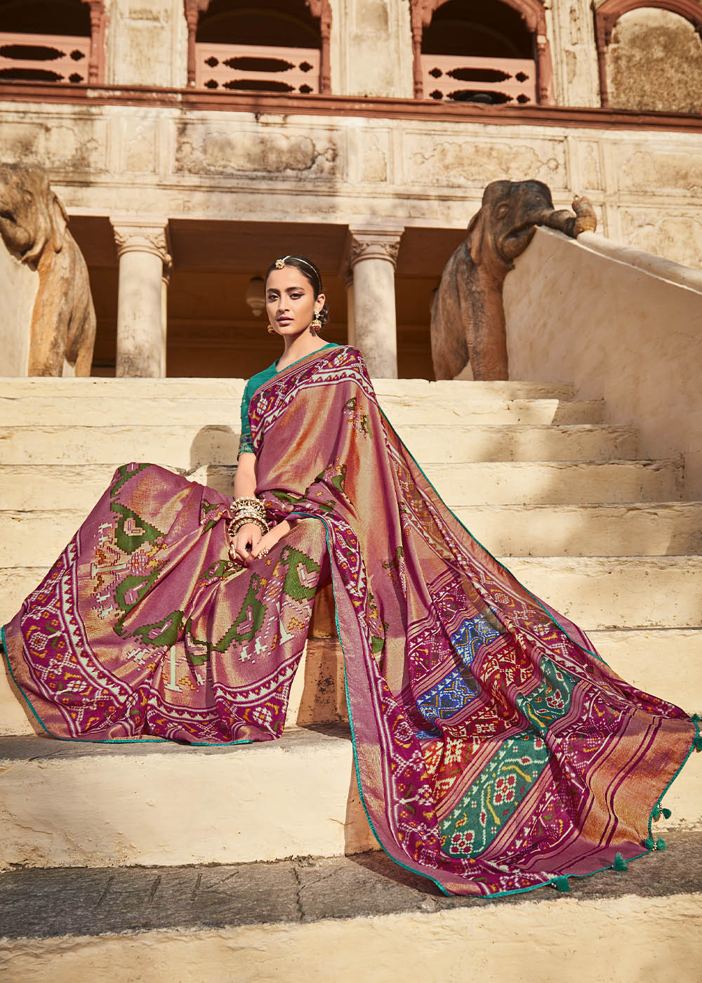 Pink and Cream Soft Silk Saree with Intricate Embroidered Blouse