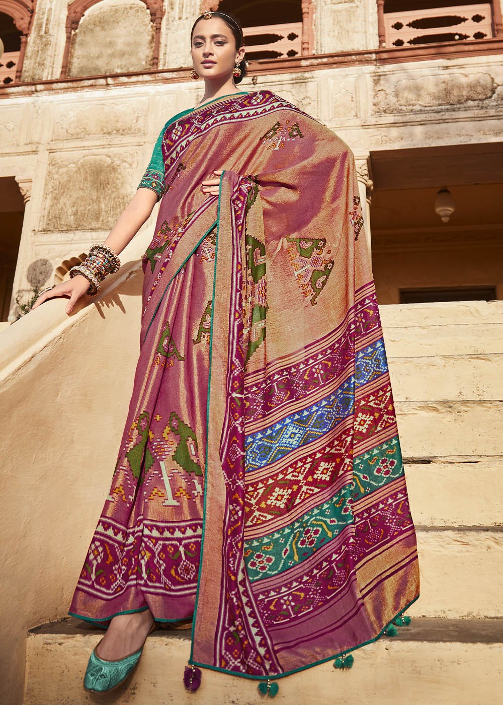 Pink and Cream Soft Silk Saree with Intricate Embroidered Blouse