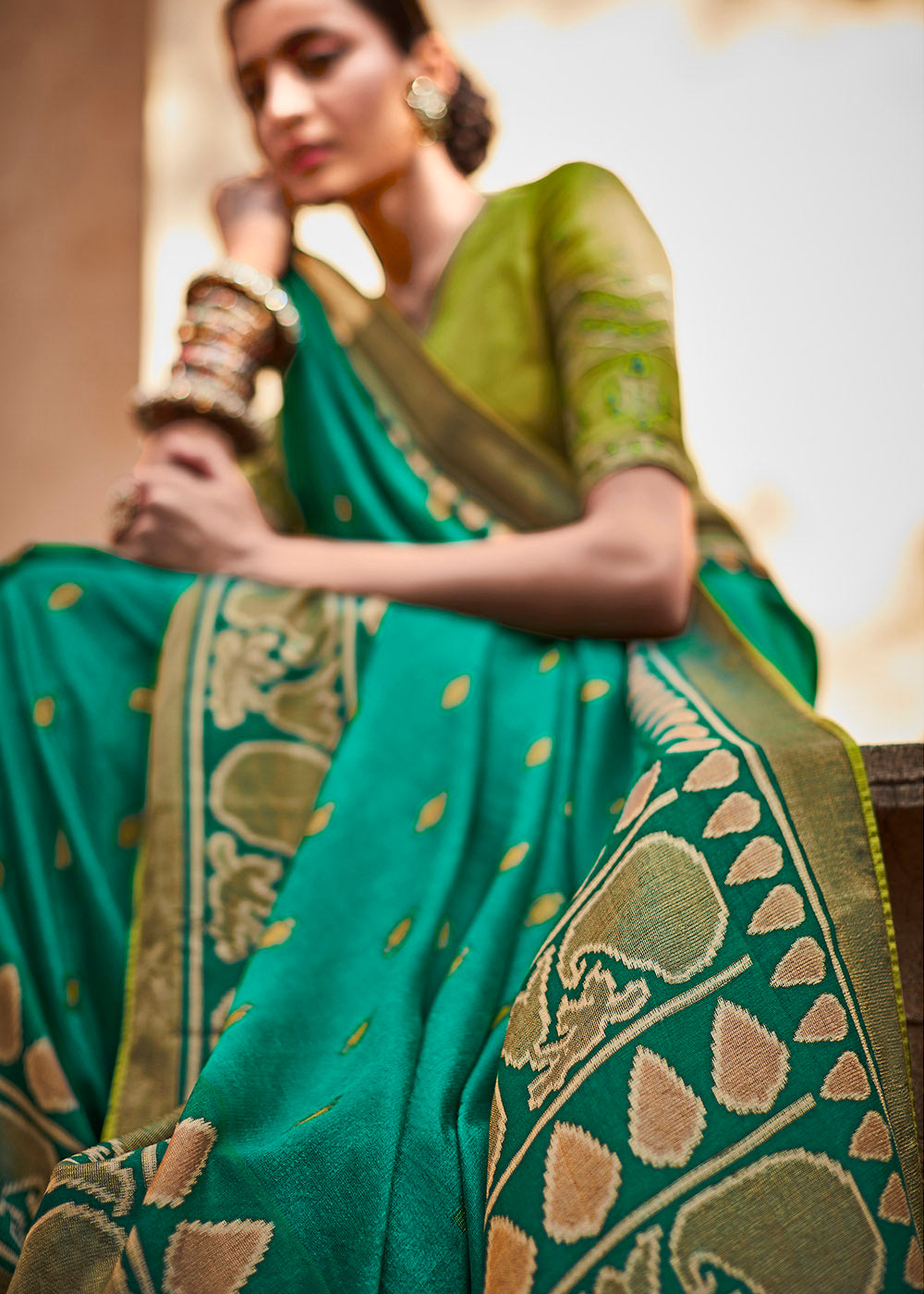 Elegant Dark Green Soft Silk Saree with Embroidered Blouse