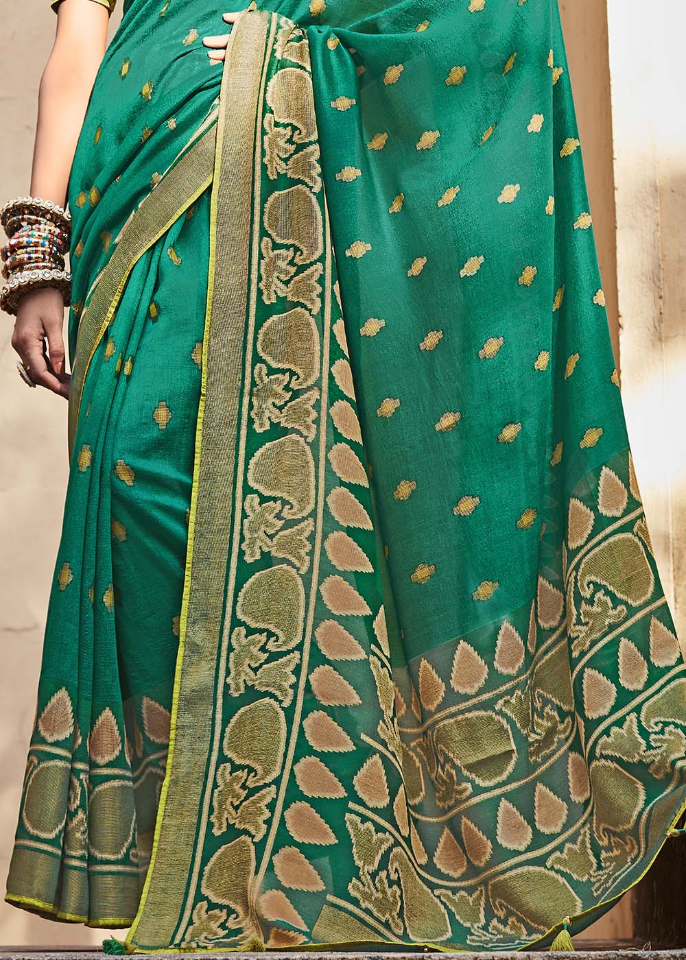 Elegant Dark Green Soft Silk Saree with Embroidered Blouse