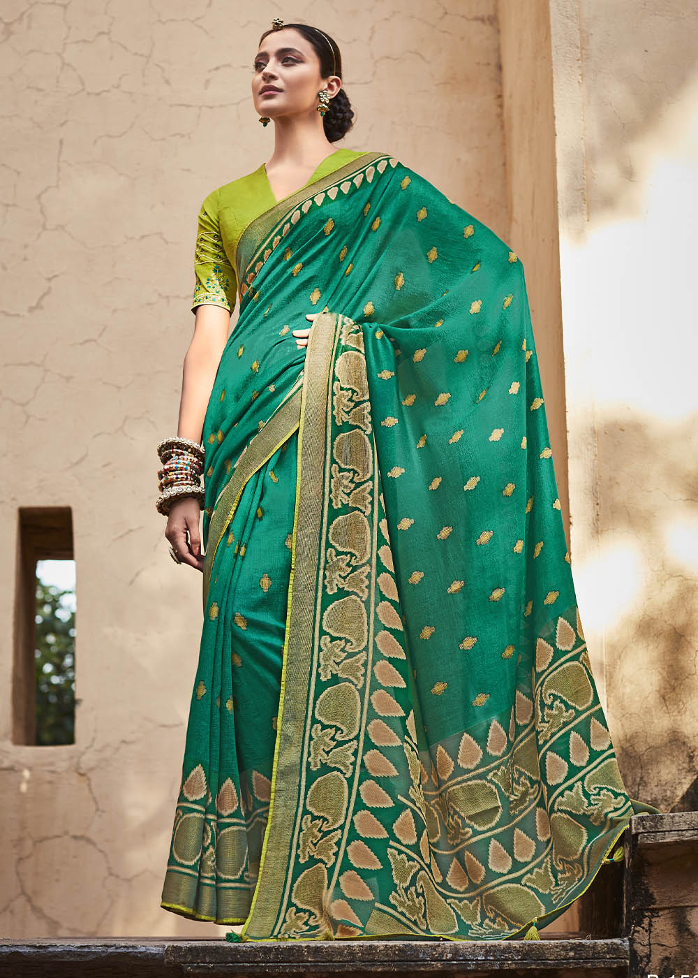 Elegant Dark Green Soft Silk Saree with Embroidered Blouse