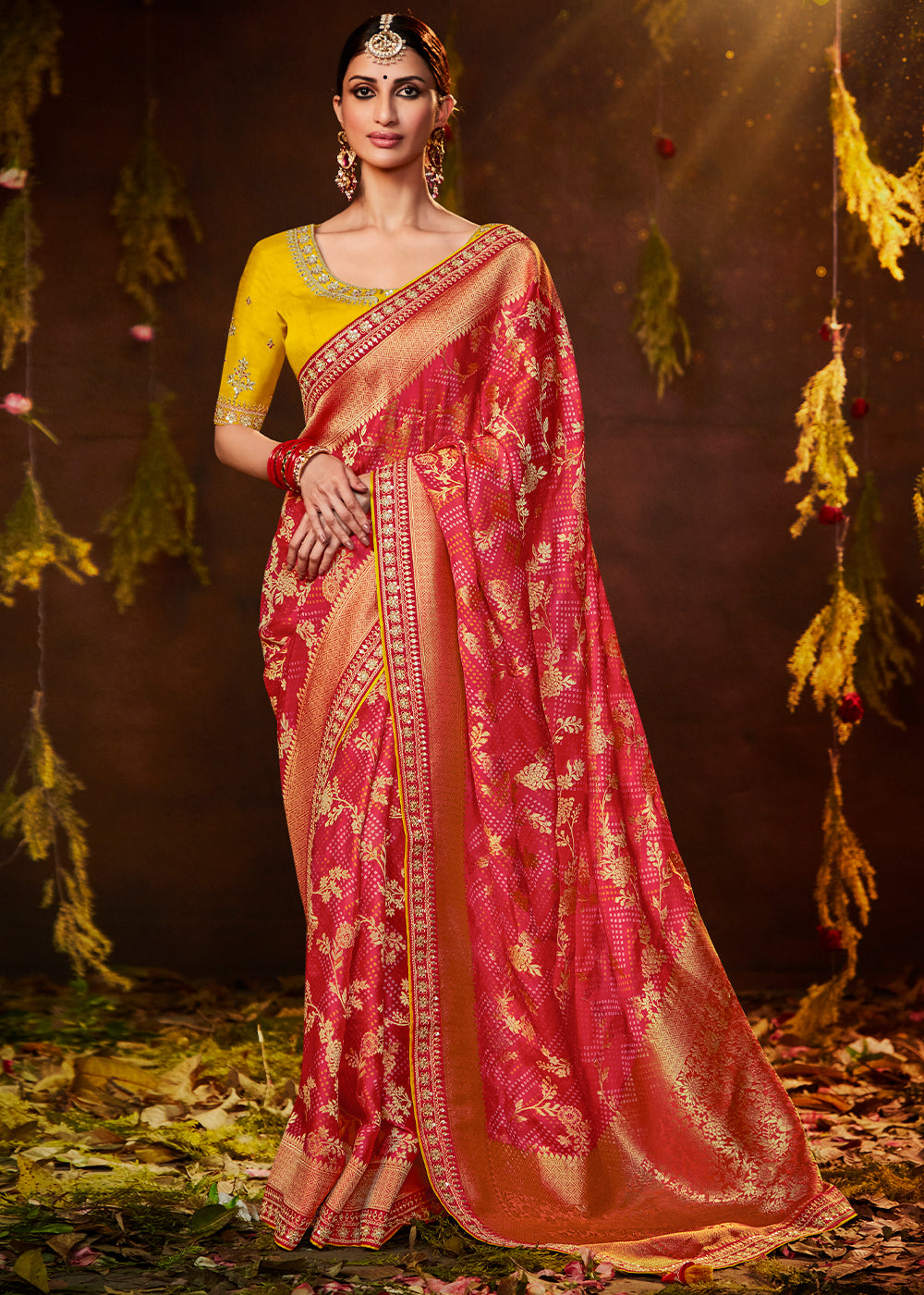 Bold Tart Red Georgette Bandhani Saree for a Festive Look