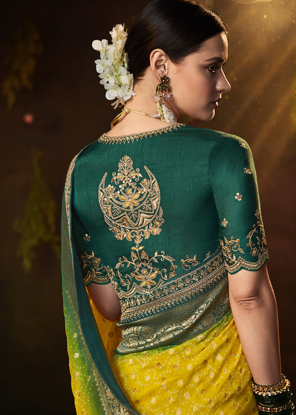 Refreshing Yellow and Green Georgette Bandhani Saree for a Vibrant Look