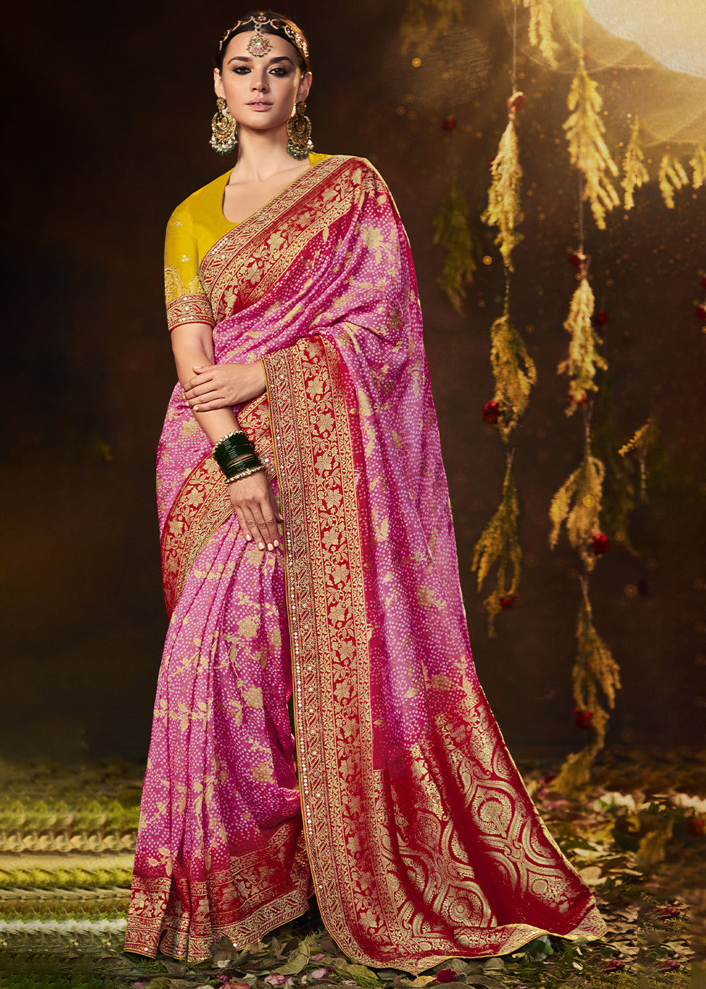 Graceful Flamingo Pink Georgette Bandhani Saree for a Chic Look