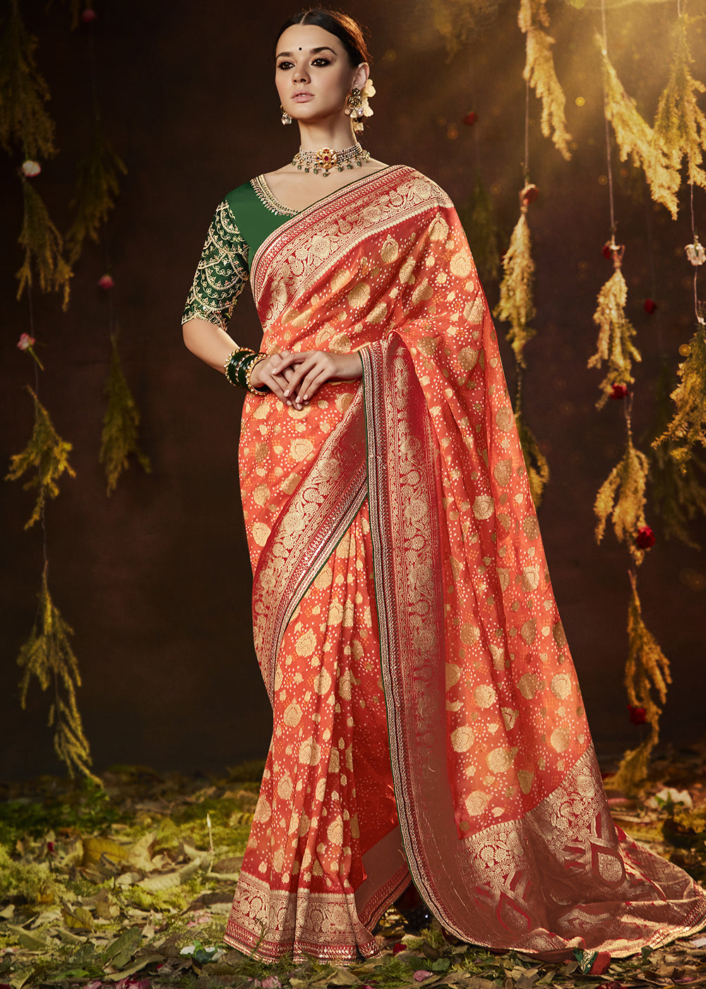 Radiant Cantaloupe Orange Georgette Bandhani Saree for a Festive Look