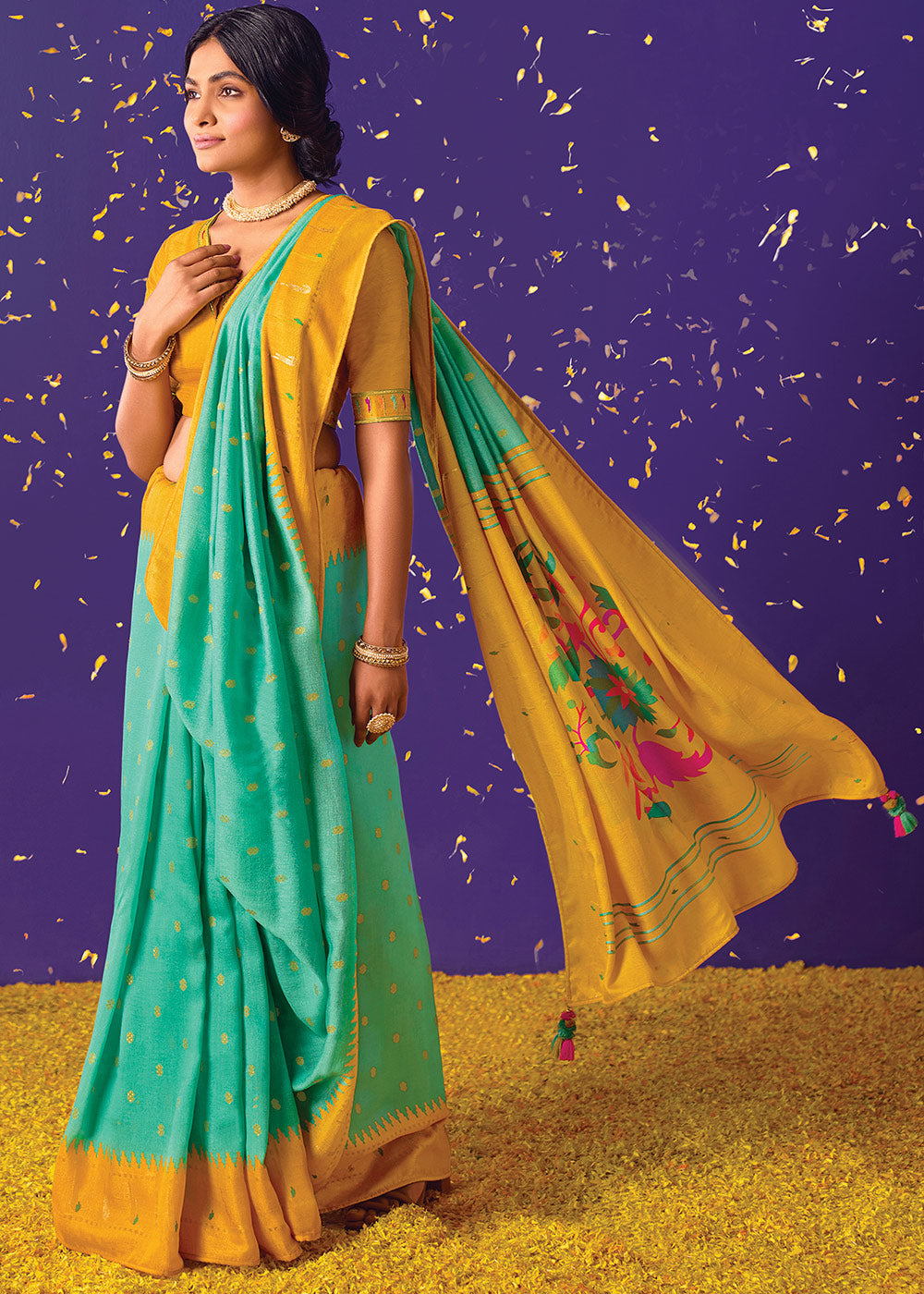 Turquoise Blue Brasso Paithani Saree with Zari Borders and Pallu