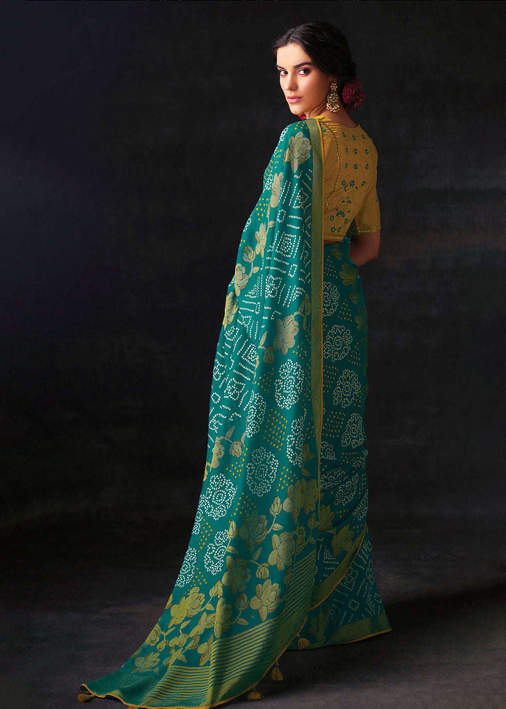 Blue Brasso Bandhani Saree with Elegant Border