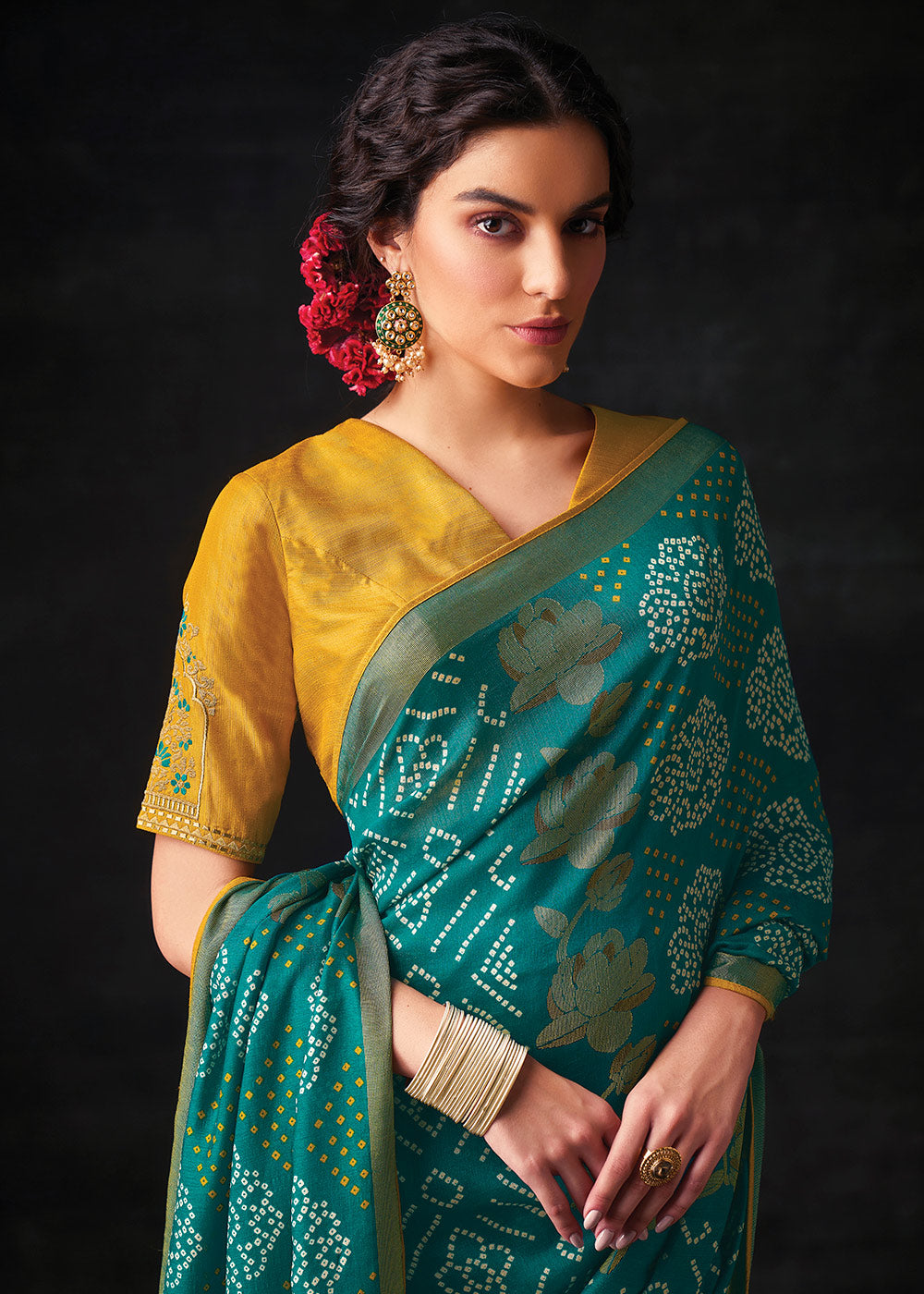 Blue Brasso Bandhani Saree with Elegant Border