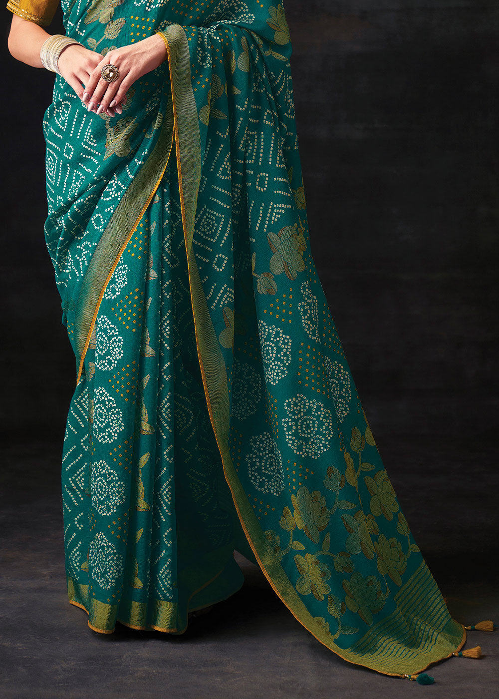 Blue Brasso Bandhani Saree with Elegant Border