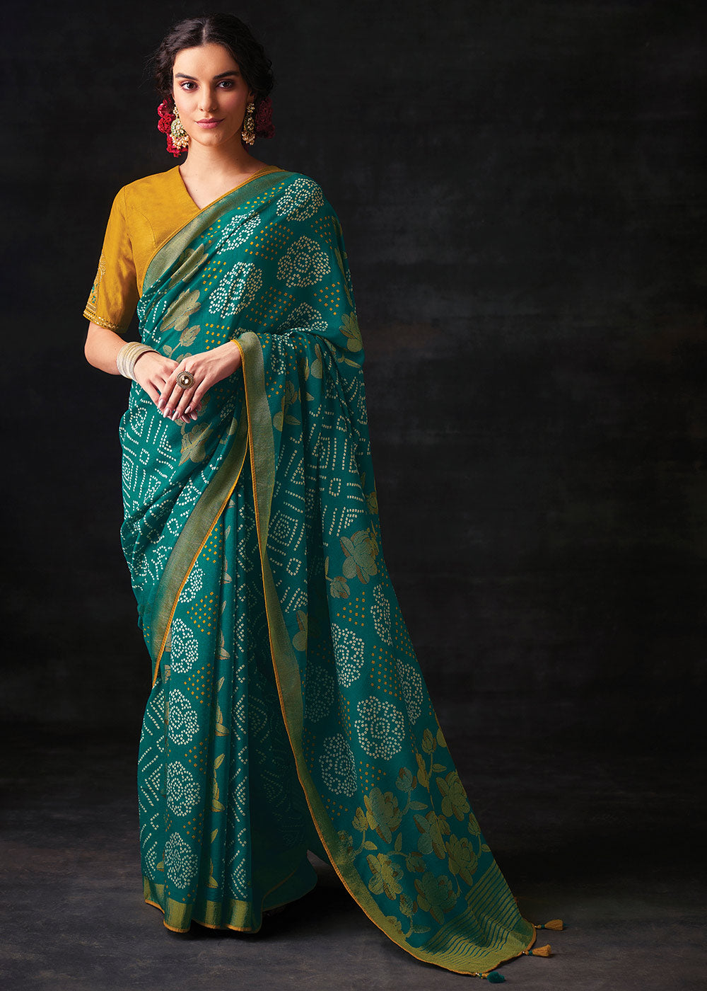 Blue Brasso Bandhani Saree with Elegant Border