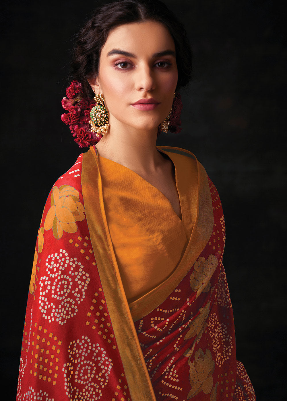 Red Brasso Bandhani Saree with Elegant Border