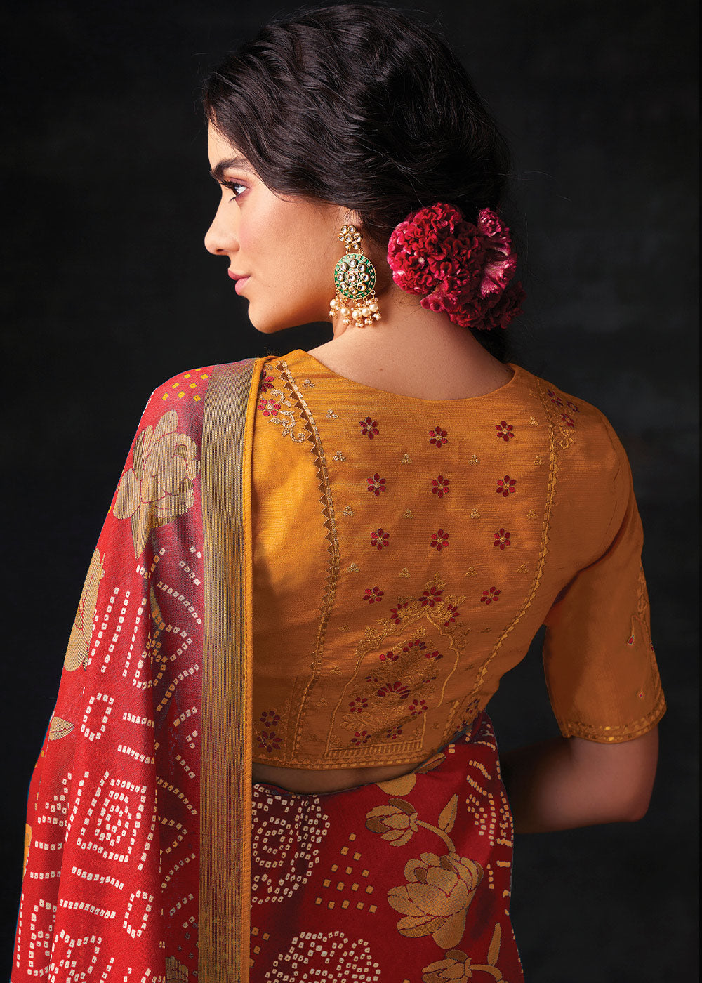 Red Brasso Bandhani Saree with Elegant Border