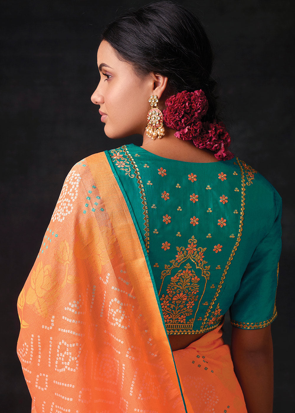 Pratch Brasso Bandhani Saree with Embroidered Blouse