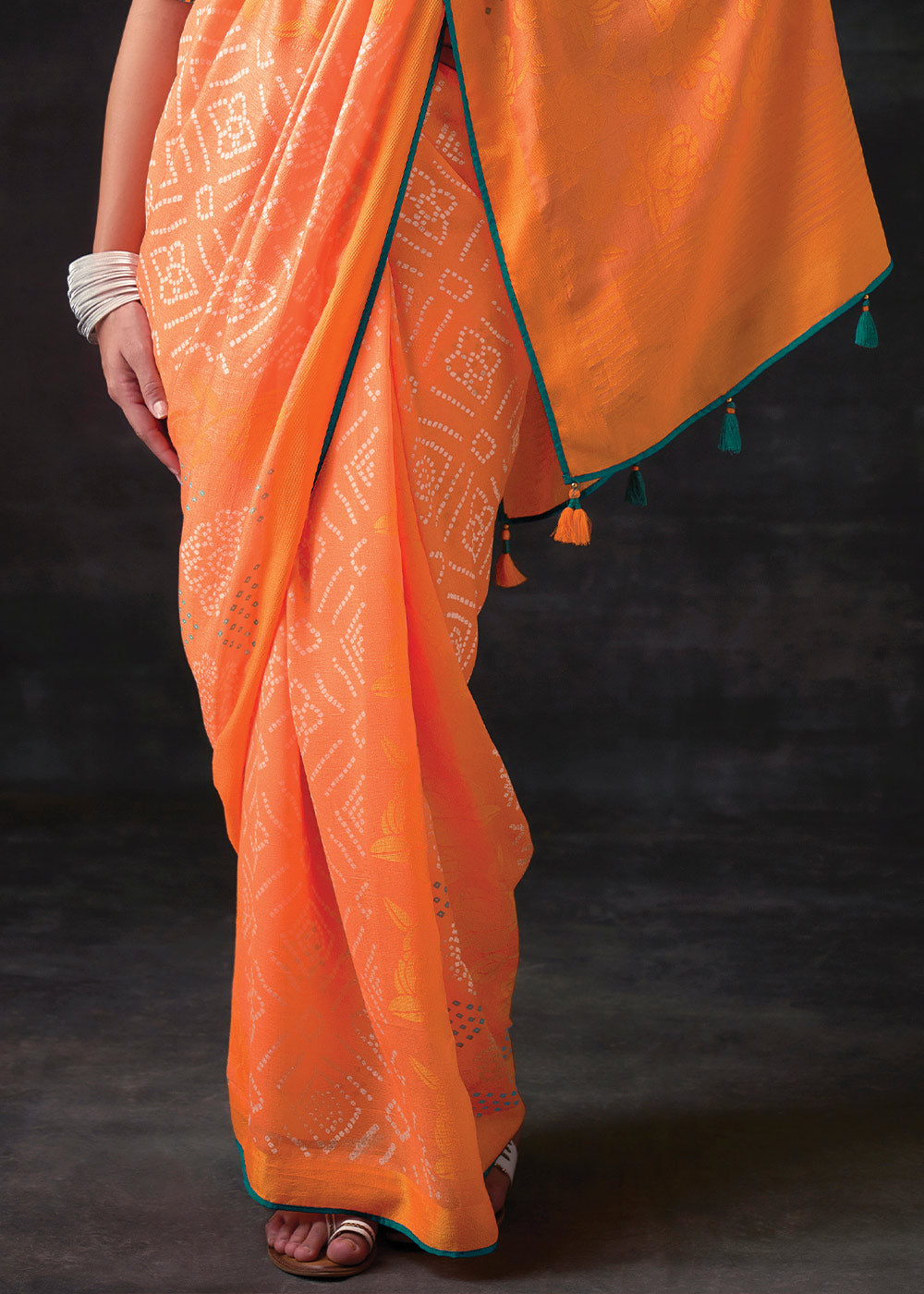 Pratch Brasso Bandhani Saree with Embroidered Blouse