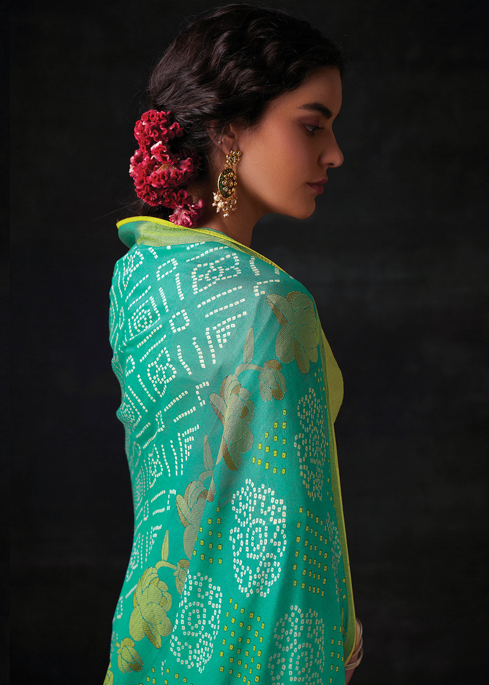 Light Blue Brasso Bandhani Saree with Embroidered Blouse