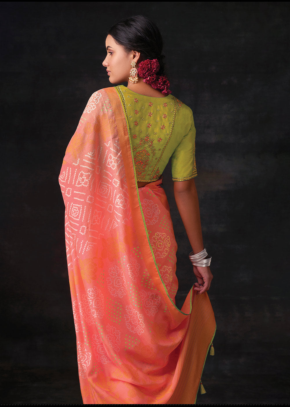 Pink Brasso Bandhani Saree with  Blouse