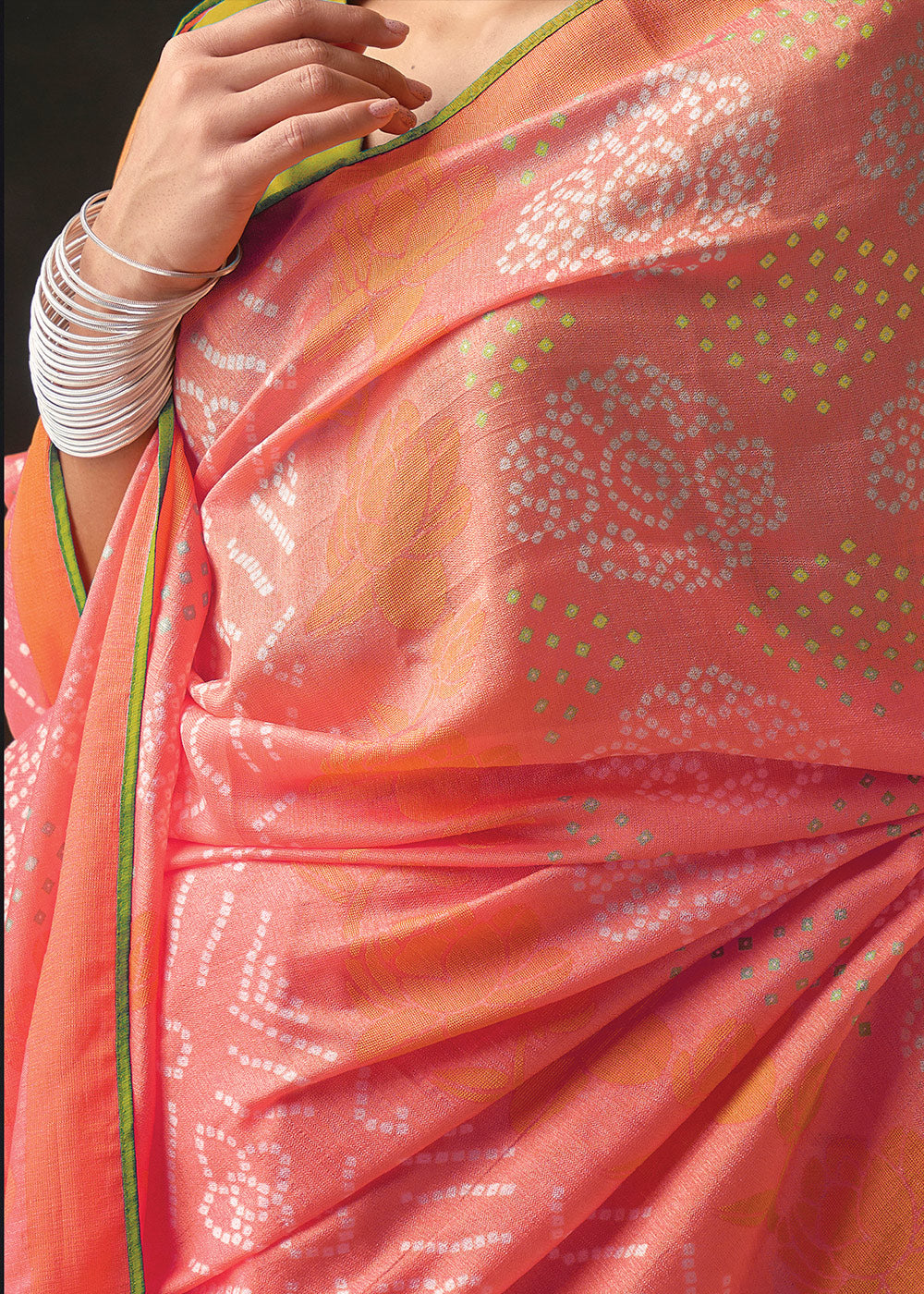 Pink Brasso Bandhani Saree with  Blouse