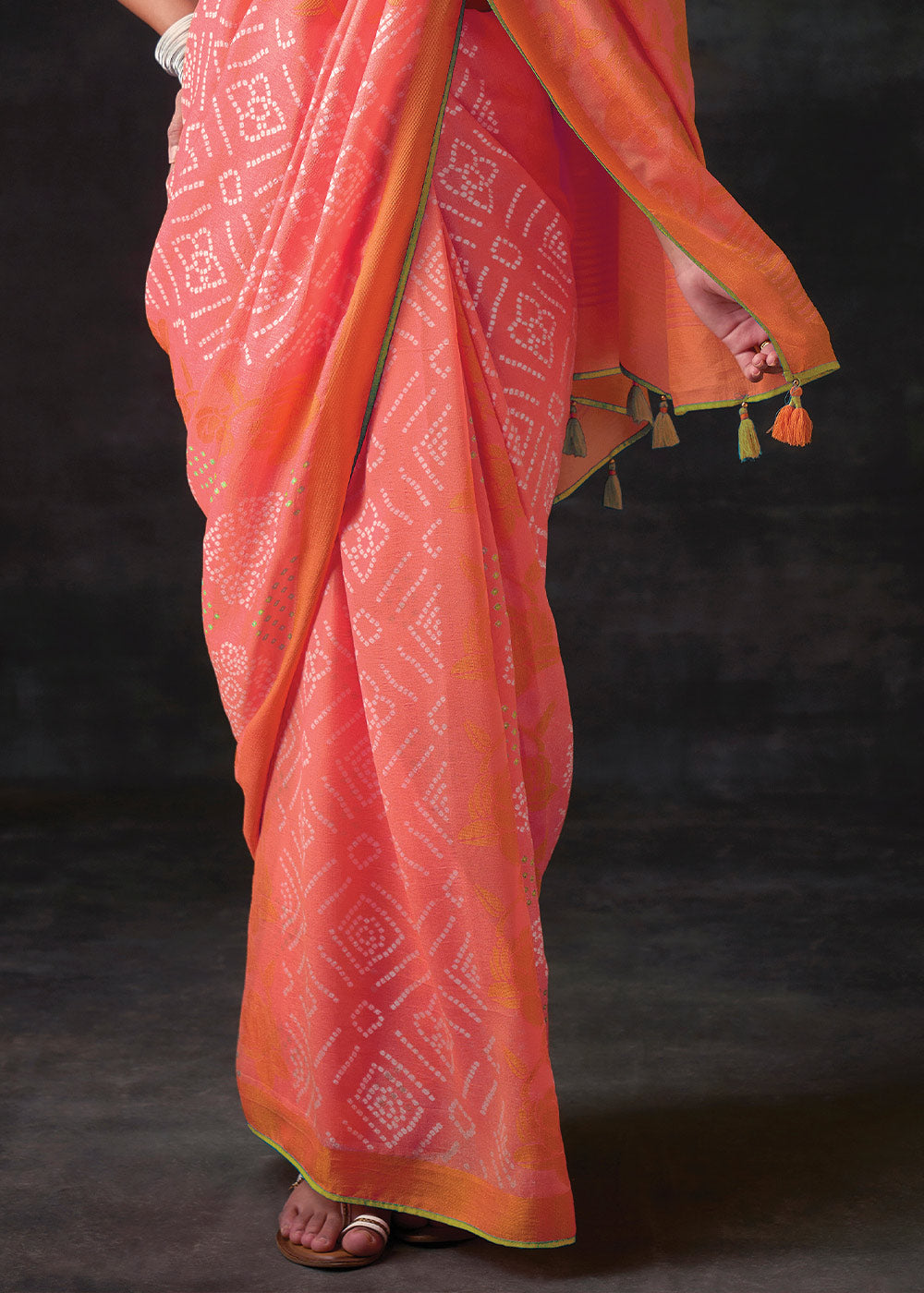 Pink Brasso Bandhani Saree with  Blouse