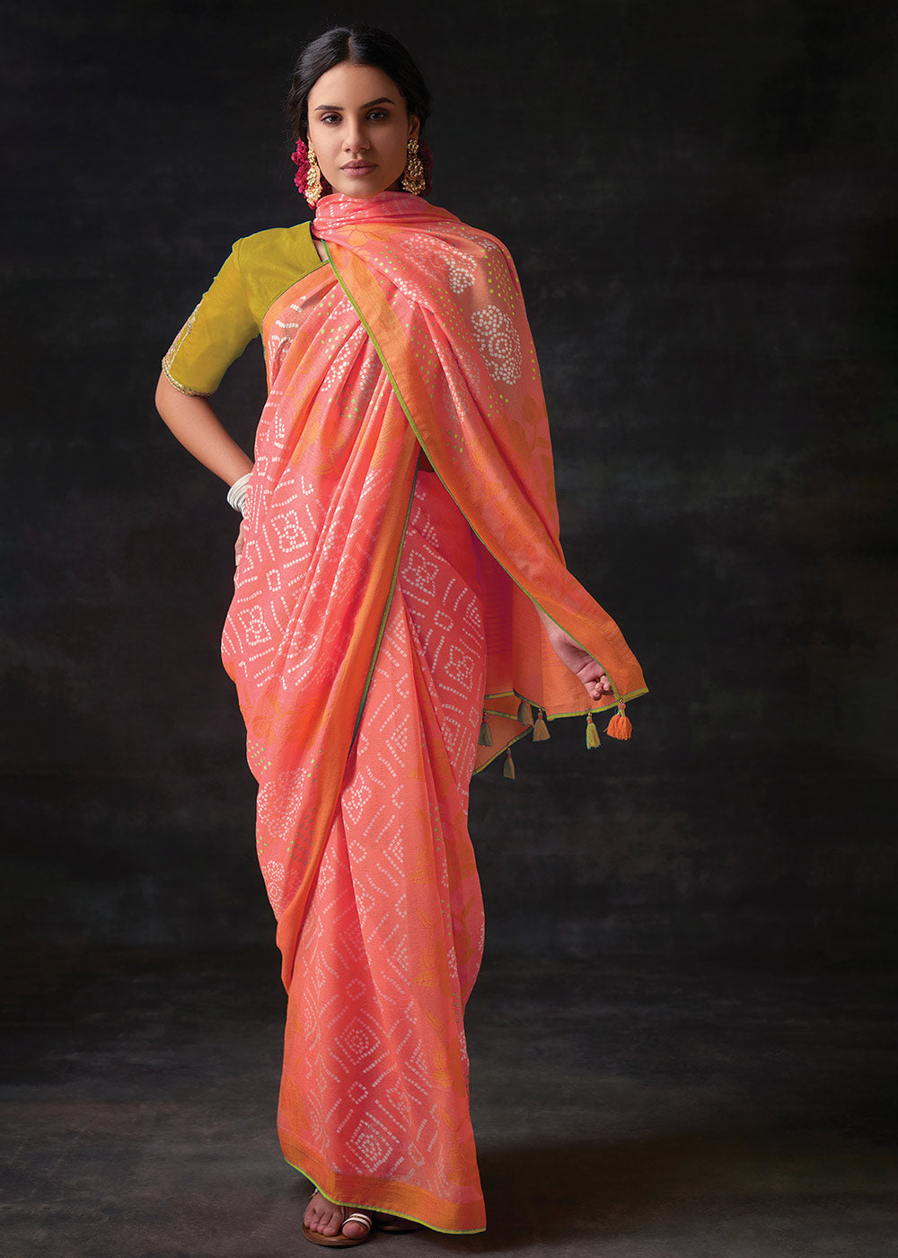 Pink Brasso Bandhani Saree with  Blouse