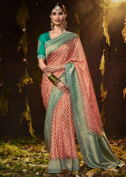 Earthy Brown and Green Georgette Bandhani Saree for a Natural Look