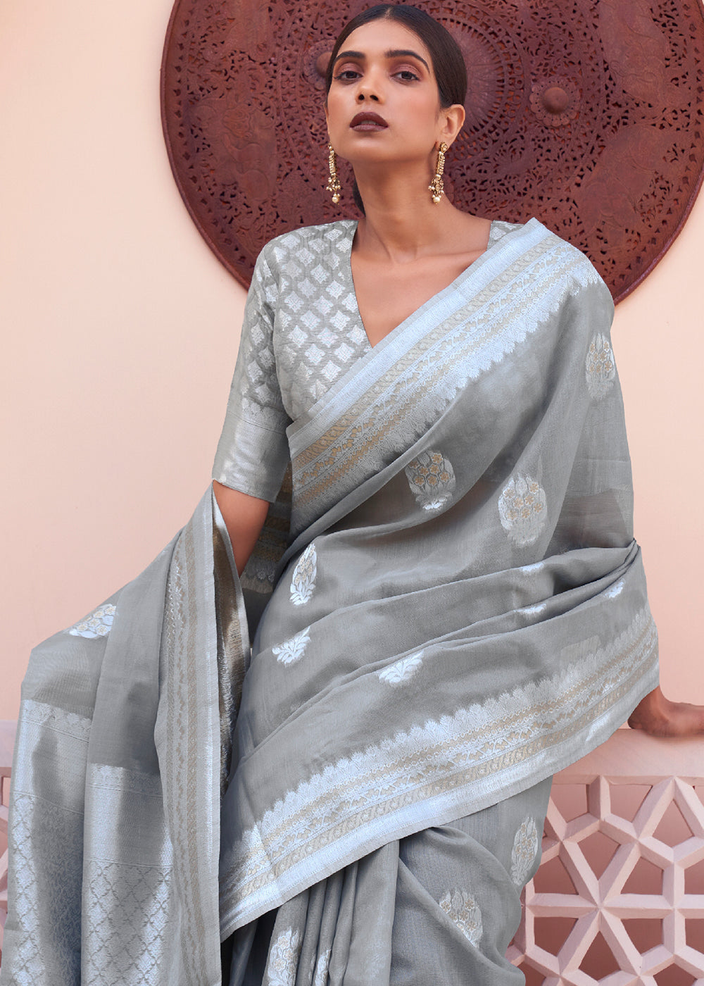 Silver Lining: Handwoven Banarasi Linen Silk Saree