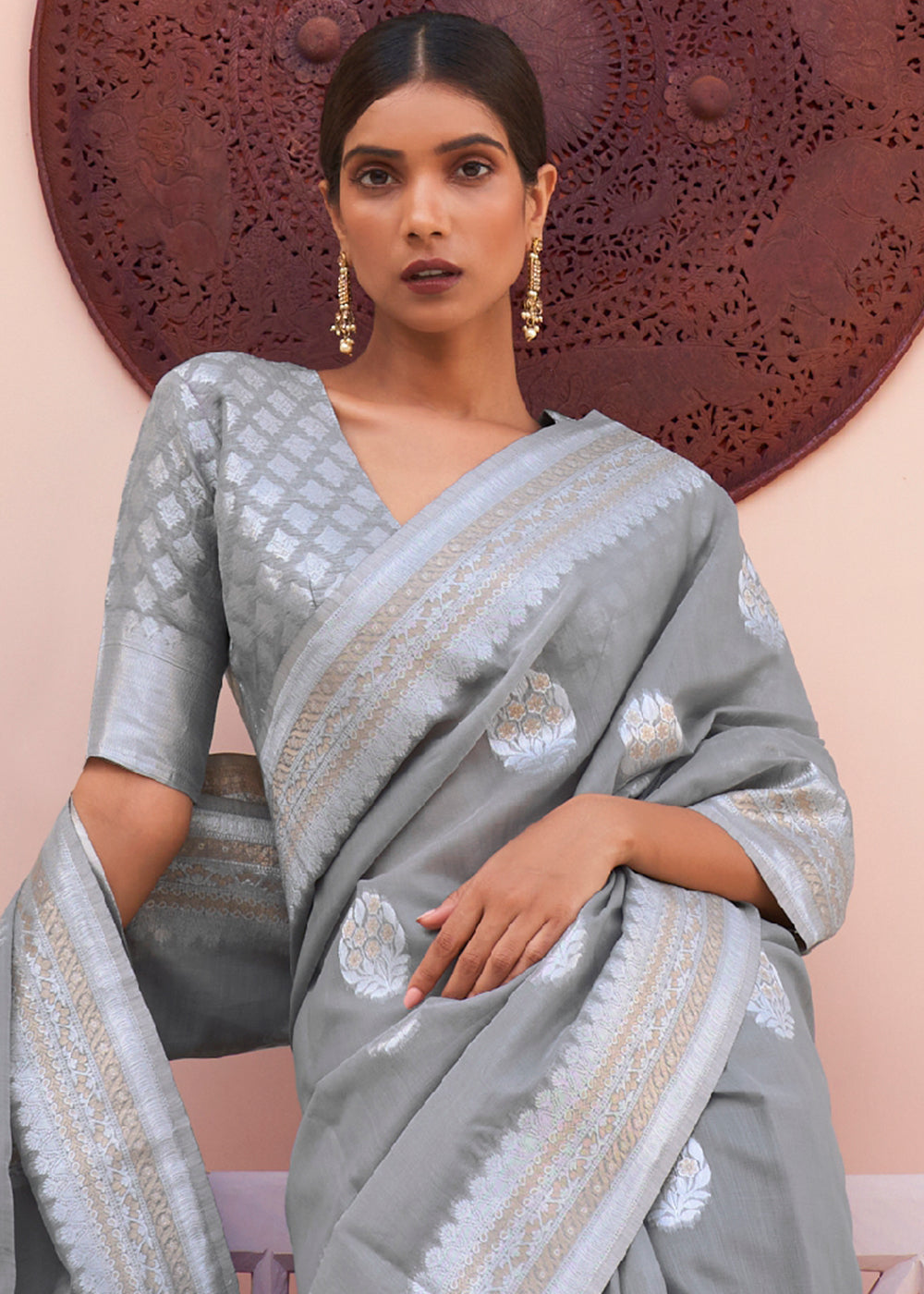 Silver Lining: Handwoven Banarasi Linen Silk Saree