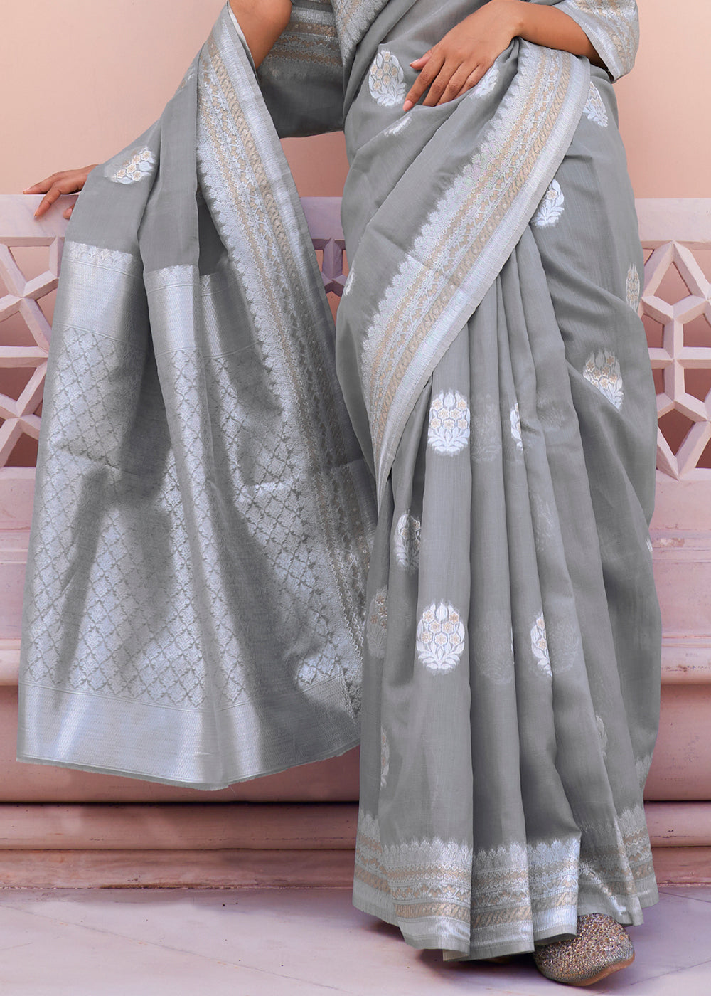 Silver Lining: Handwoven Banarasi Linen Silk Saree