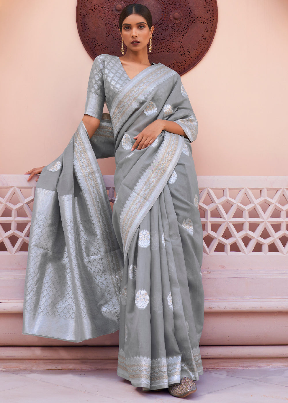 Silver Lining: Handwoven Banarasi Linen Silk Saree