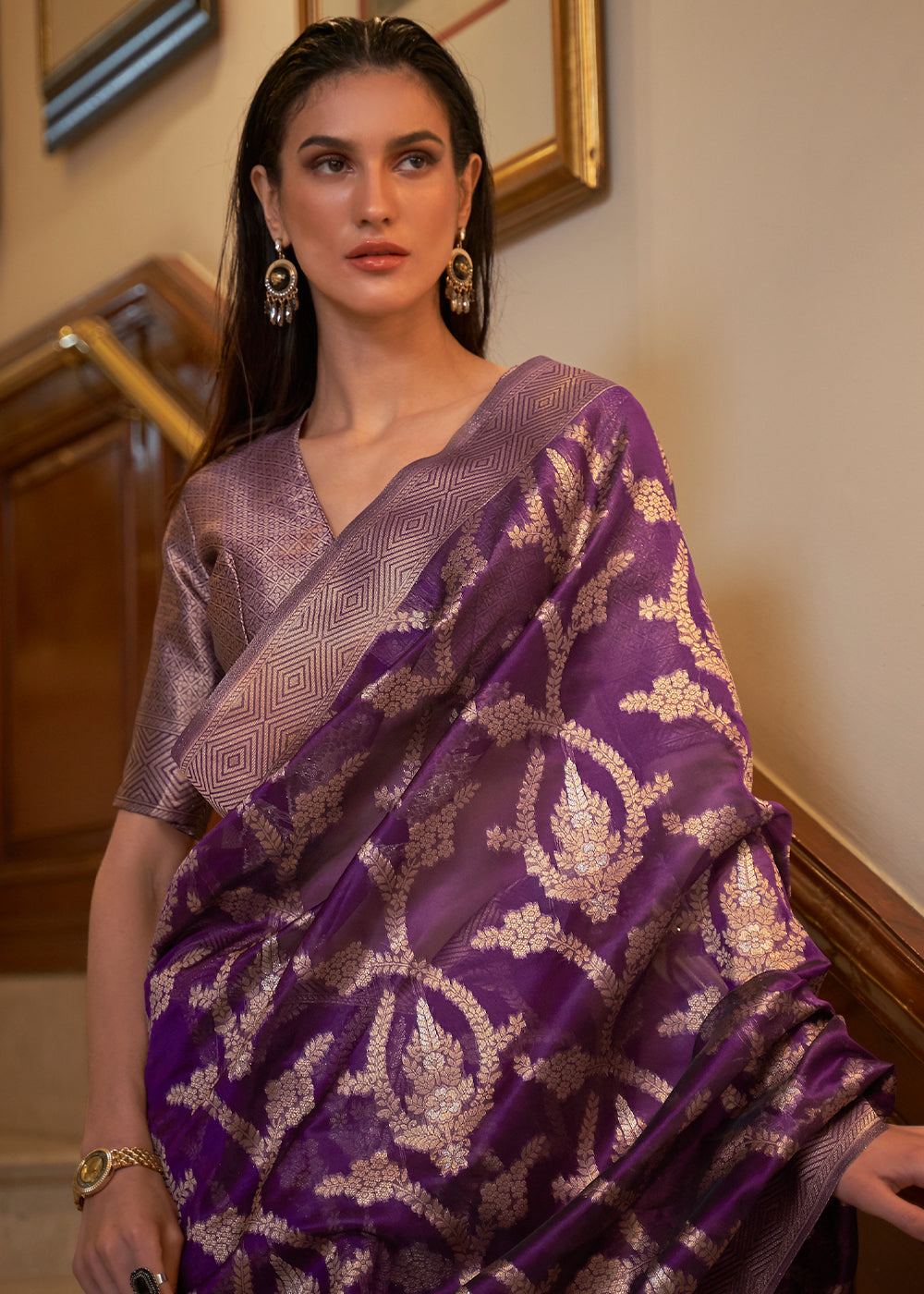 Graceful Purple Banarasi Organza Silk Saree