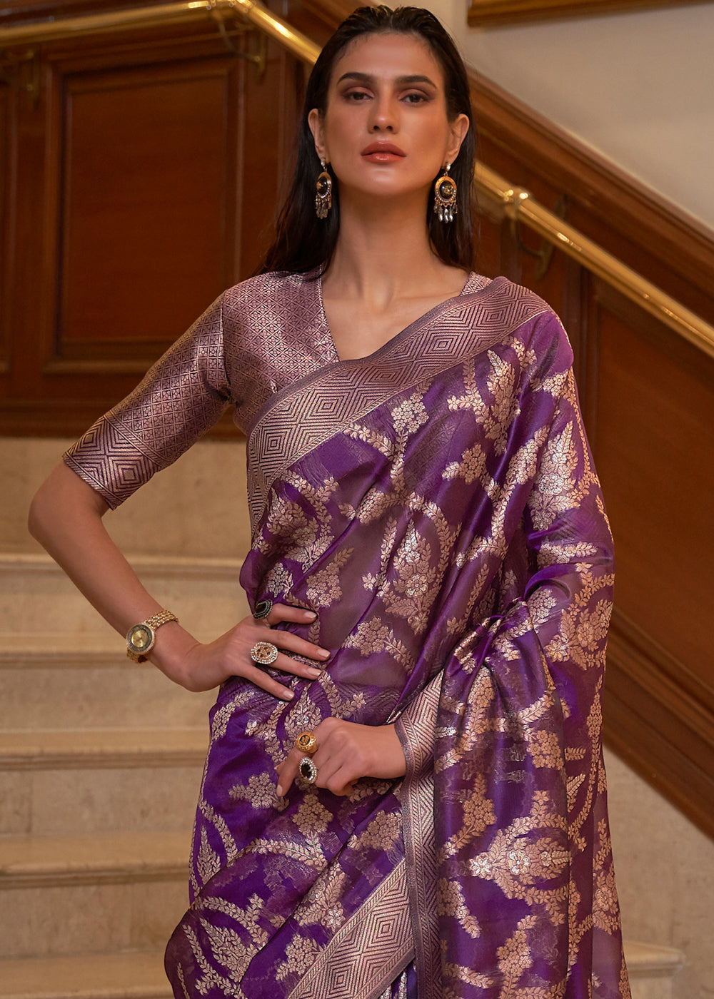 Graceful Purple Banarasi Organza Silk Saree