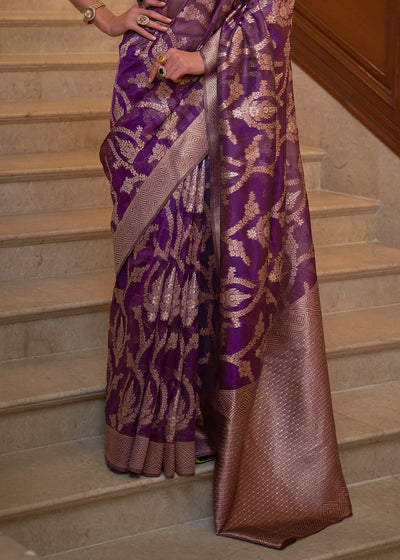 Graceful Purple Banarasi Organza Silk Saree