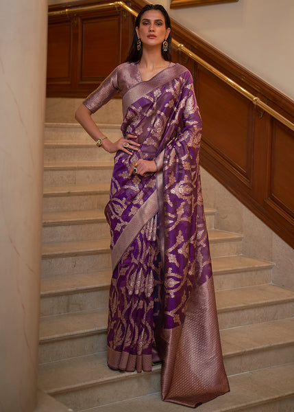 Graceful Purple Banarasi Organza Silk Saree