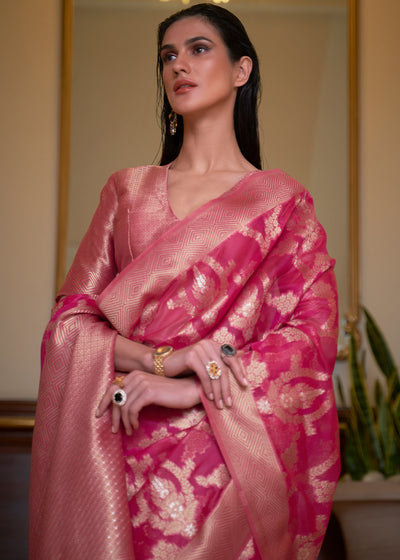 Captivating Pink Banarasi Organza Silk Saree