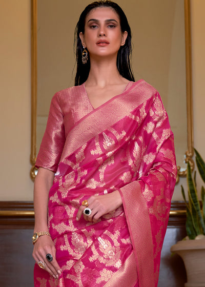 Captivating Pink Banarasi Organza Silk Saree