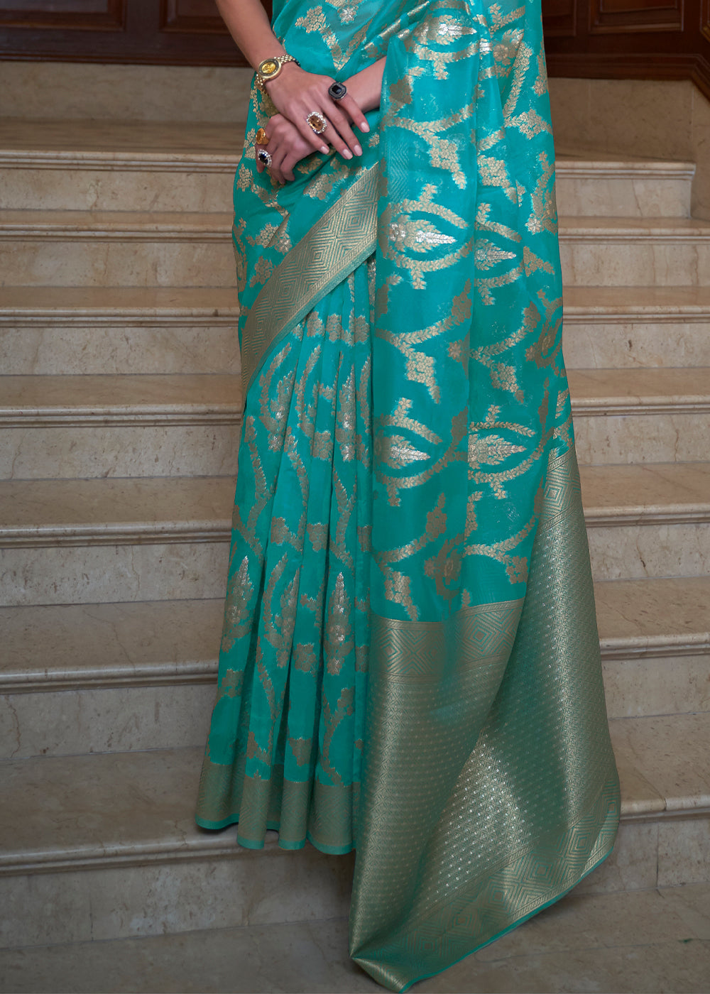 Blue Banarasi Organza Silk Saree