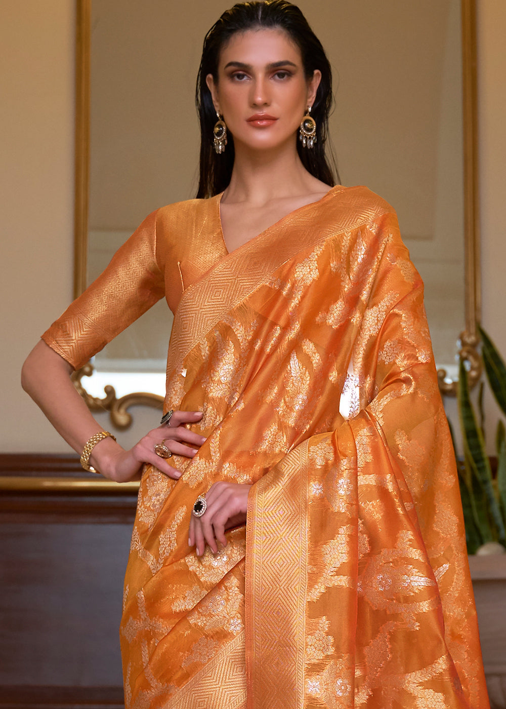 Sunny Yellow Banarasi Organza Silk Saree