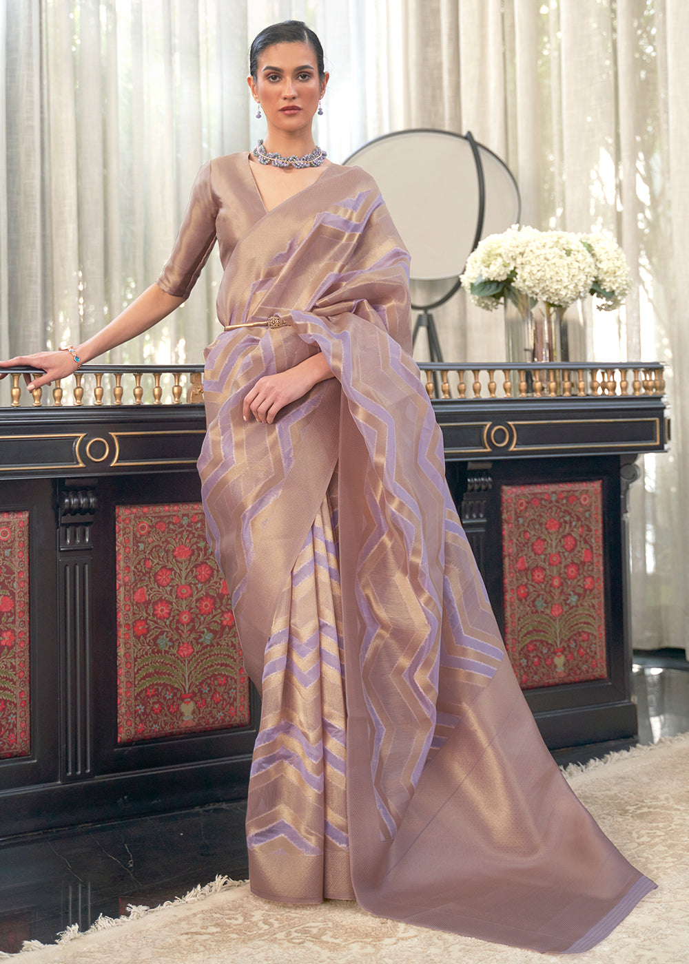 Lavender Love: Handwoven Banarasi Organza Silk Saree