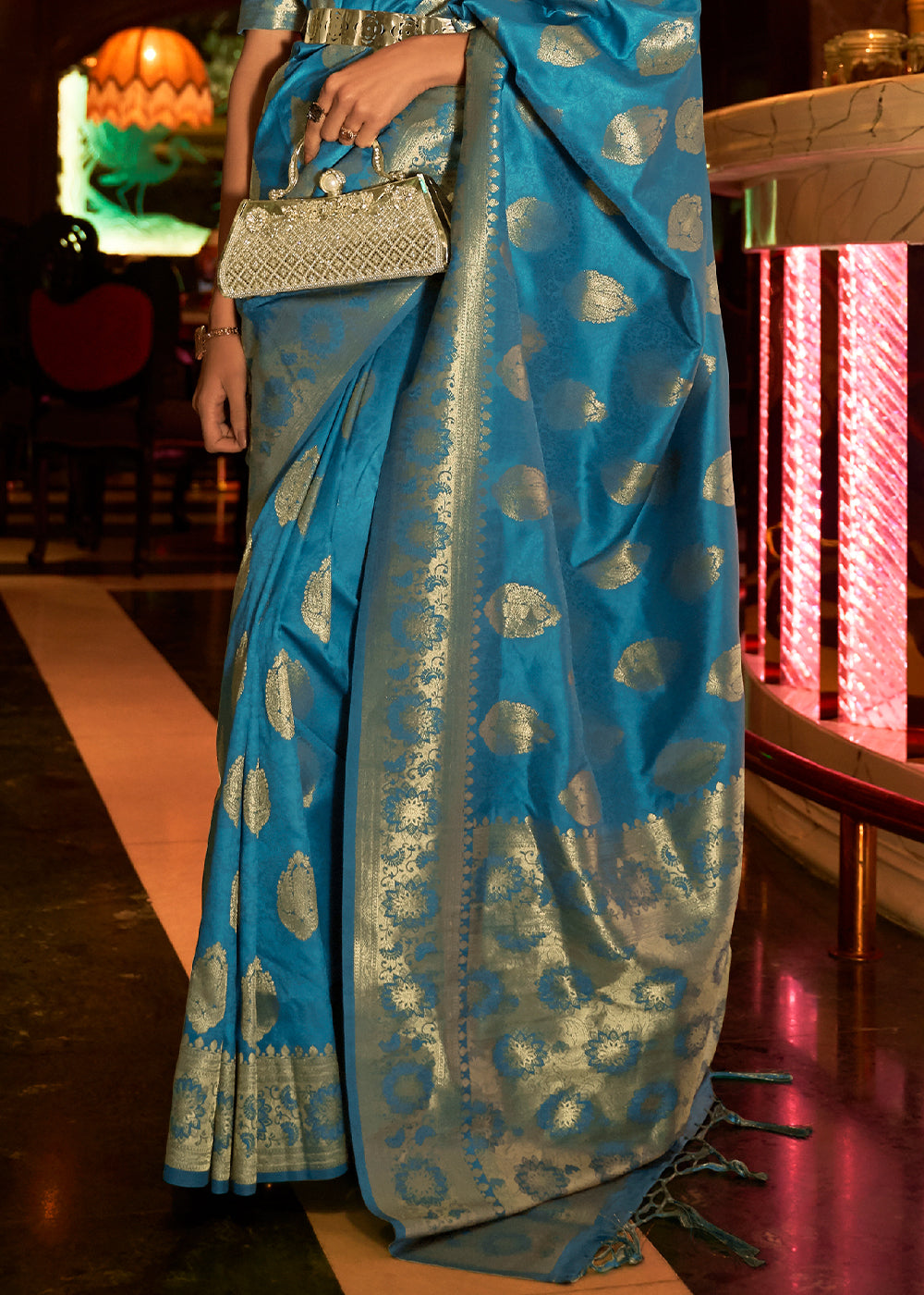 Serene Skies: Handwoven Banarasi Brocade Silk Saree