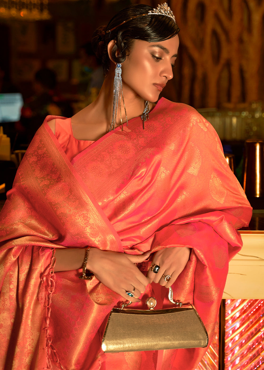 Radiant Flames: Handwoven Banarasi Brocade Silk Saree